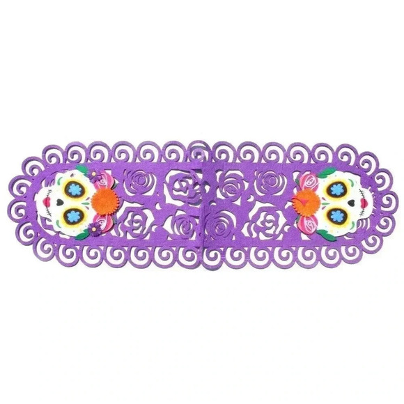 NEW Purple Sugar Skull Halloween Day of The Dead Halloween Table Runner - Picture 1 of 3